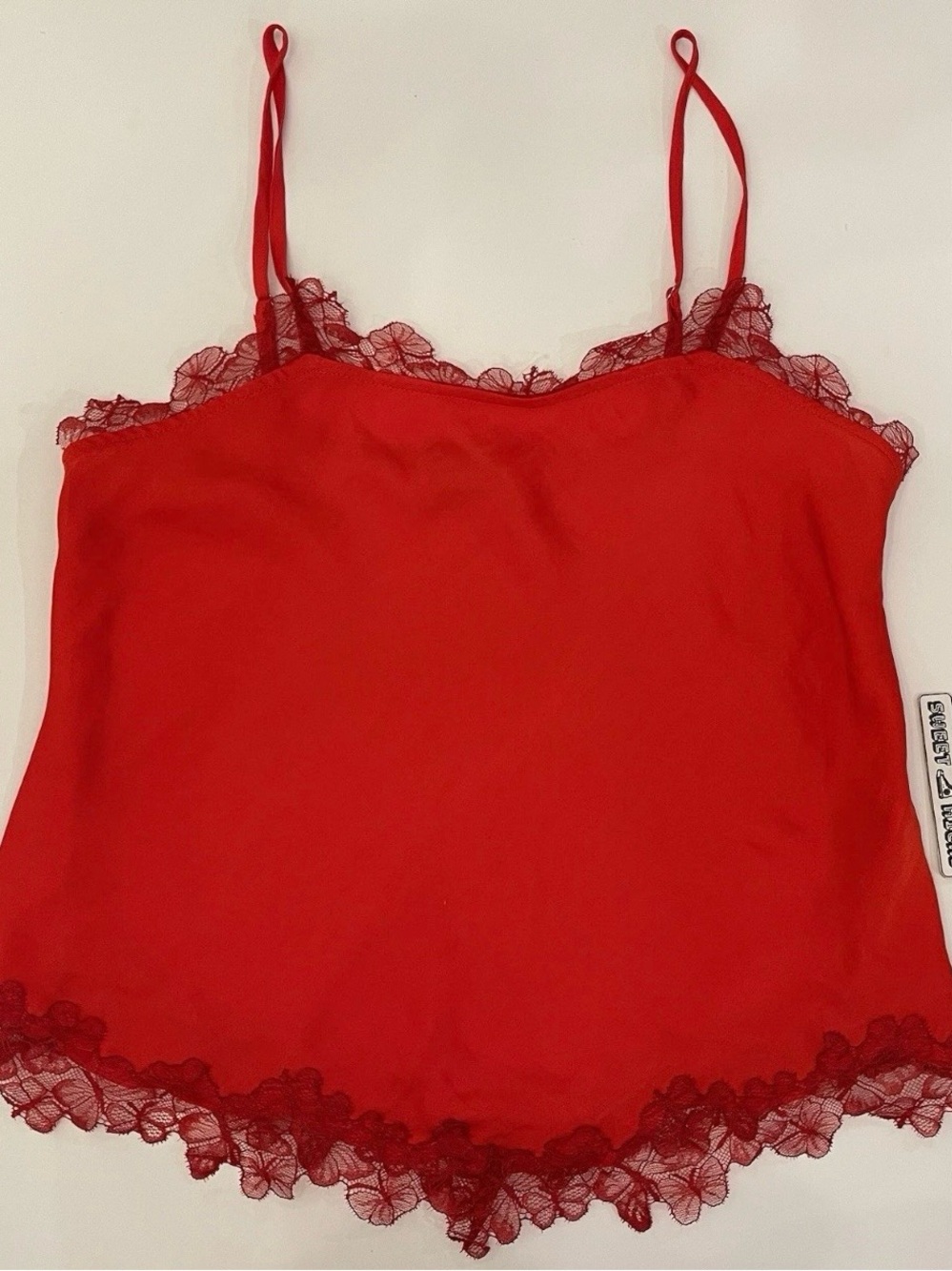 Free People Intimately Sunset Lover Cami In High Risk Red Lace Trim Top